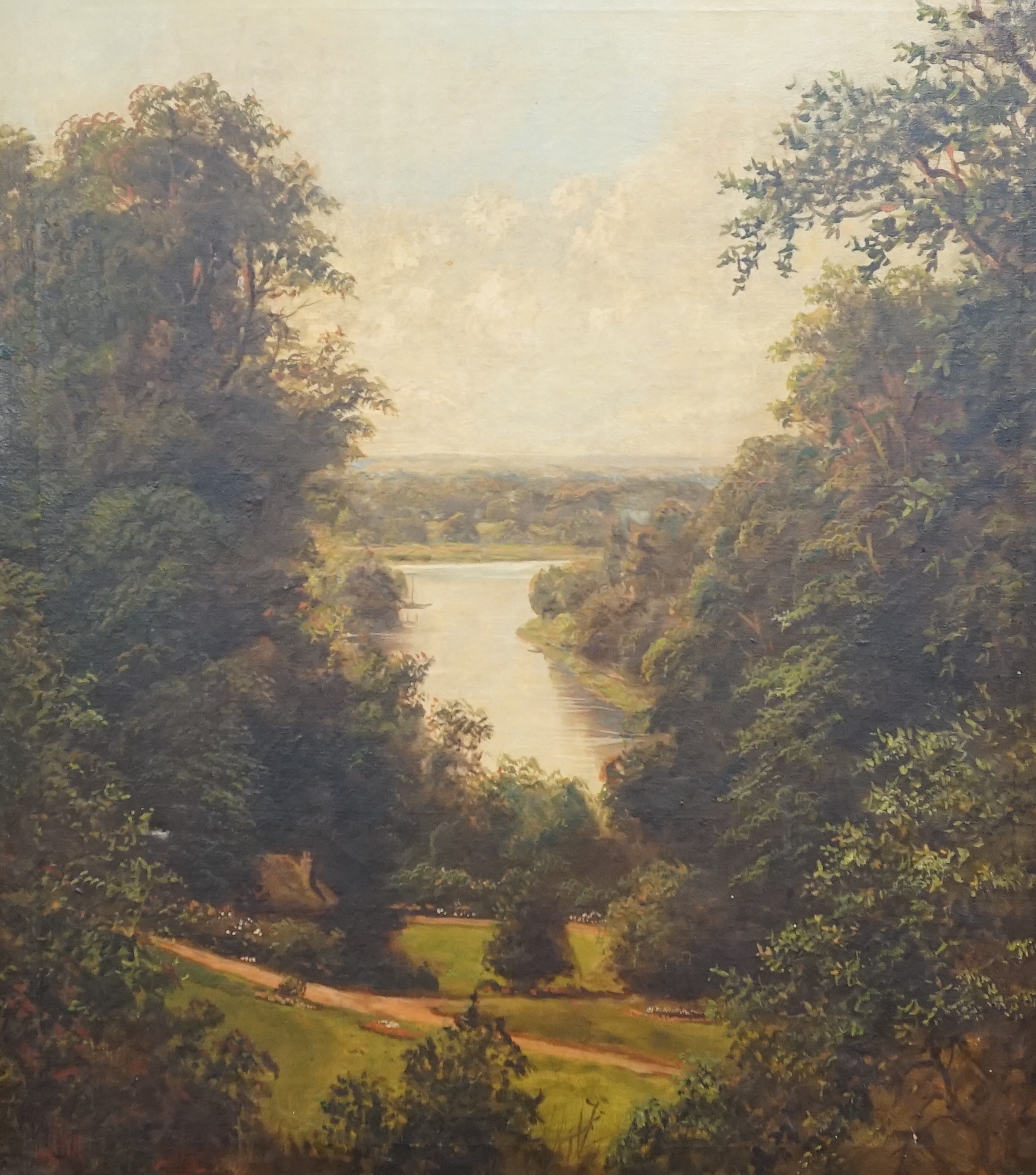 J. Lewis c.1900, oil on canvas, View of the Thames near Richmond, signed, 59 x 52cm